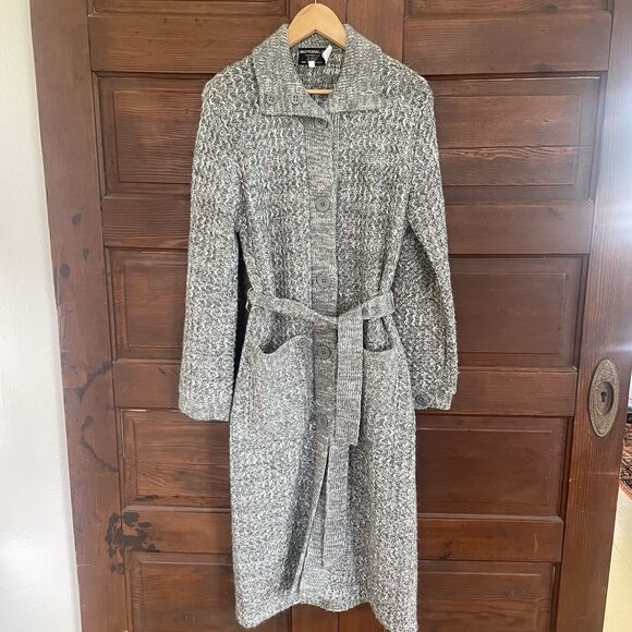 VTG Long Duster Belted Cardigan Grey Wally Pearsall LTD LARGE - Picture 1 of 7